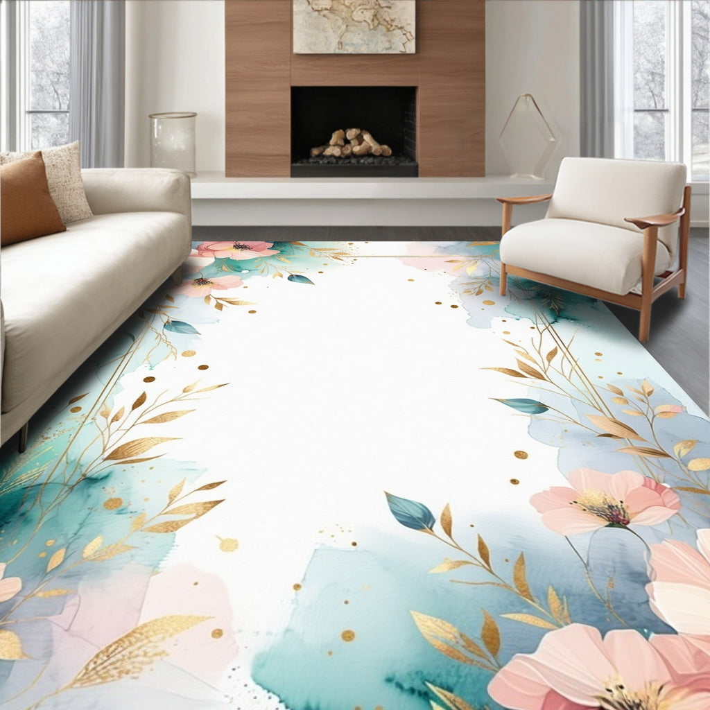 Watercolor Floral Accents with Gold Detail Rug