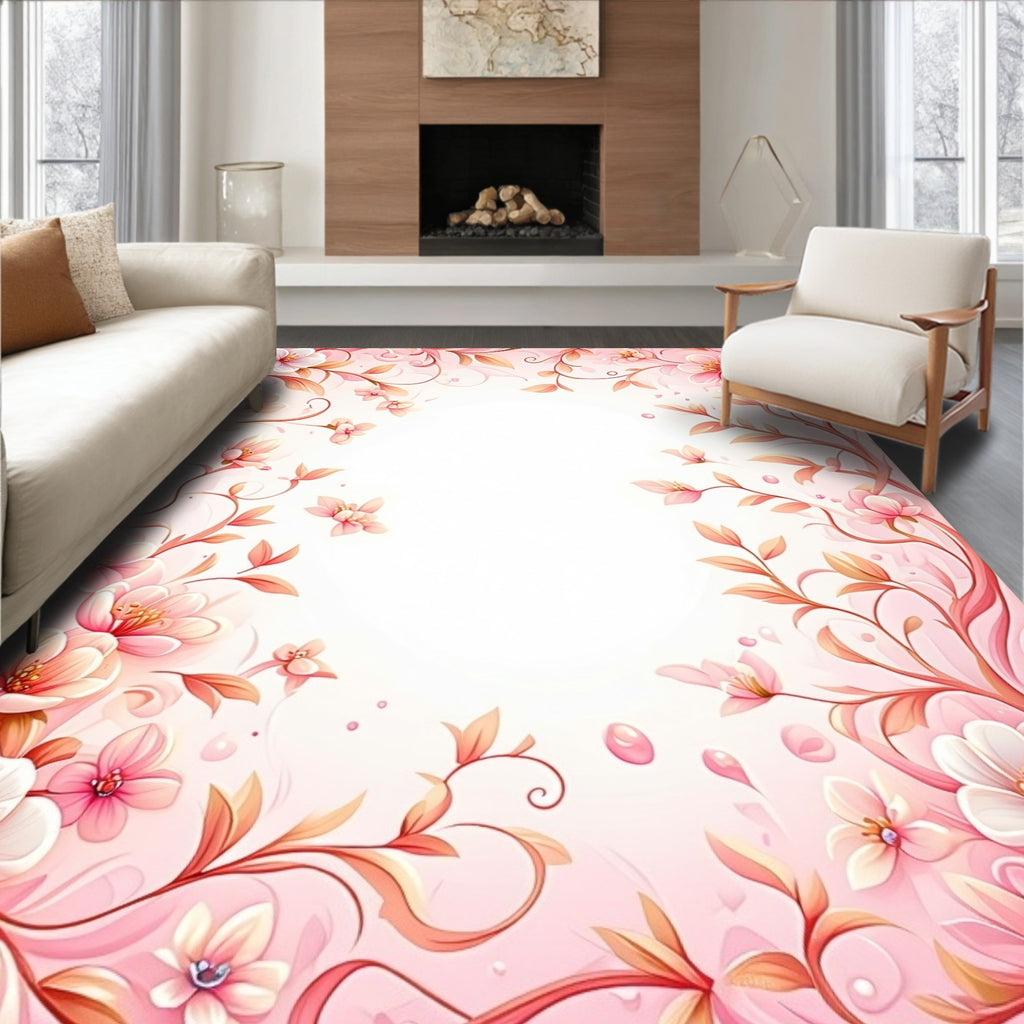 Whimsical Floral Vine Border Rug
