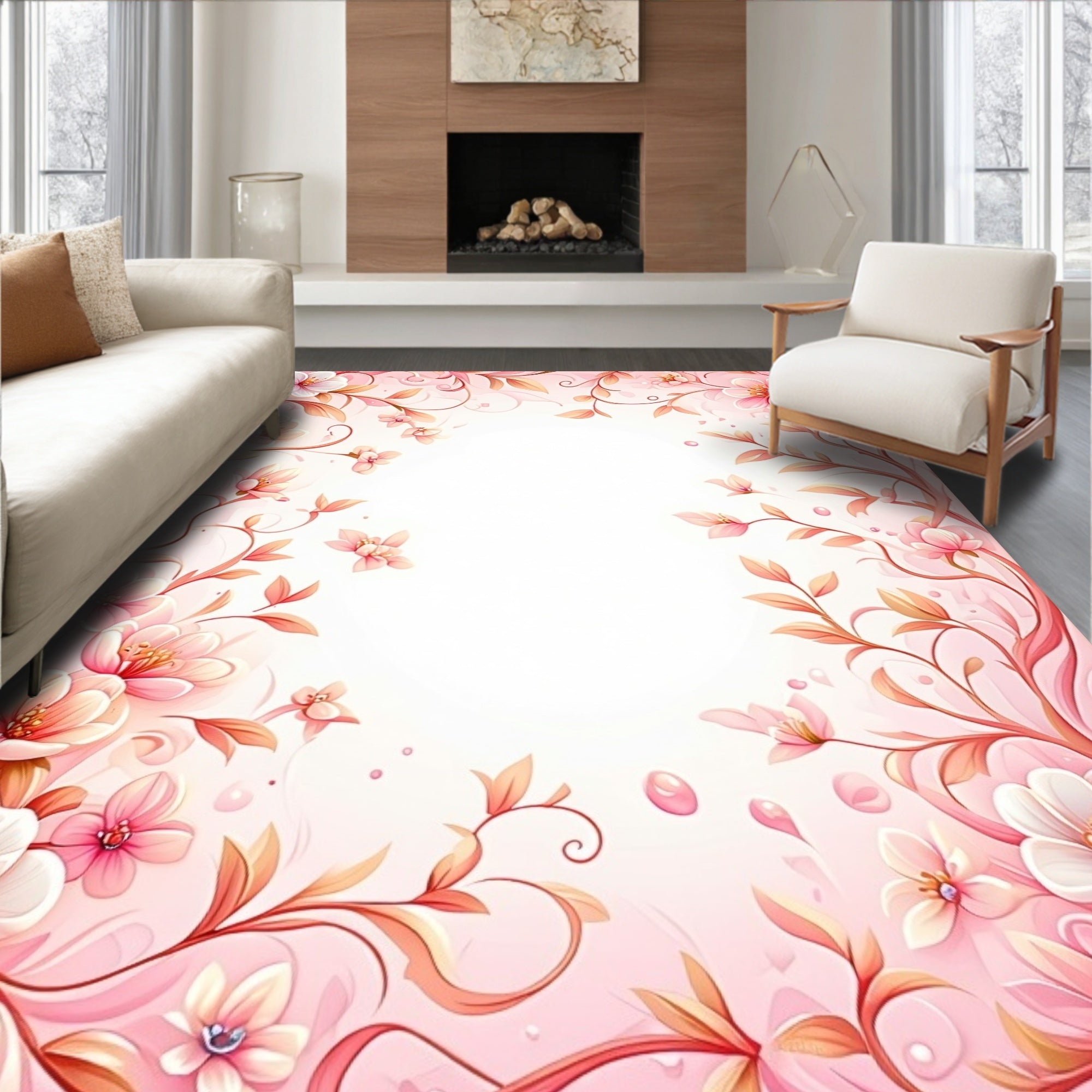 Whimsical Floral Vine Border Rug
