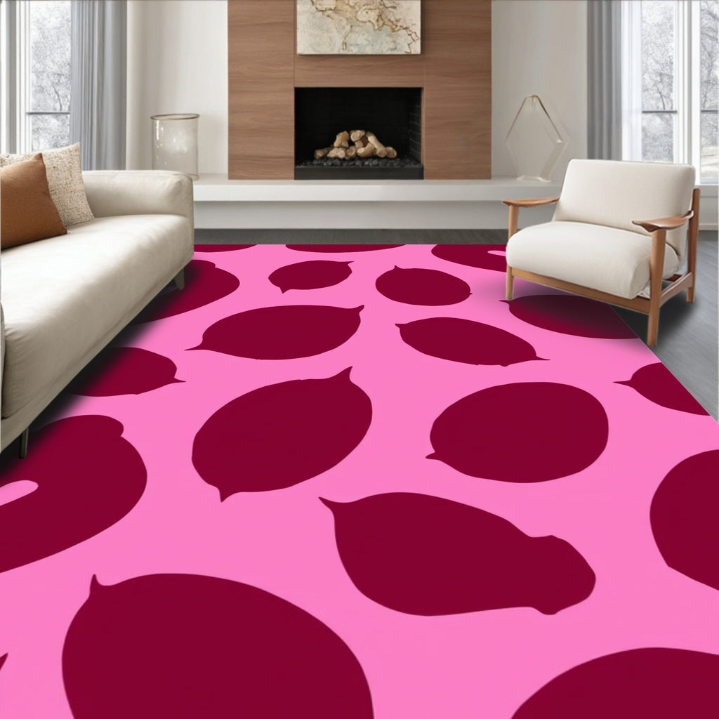 Pink Burgundy Large Fruit Pattern Rug
