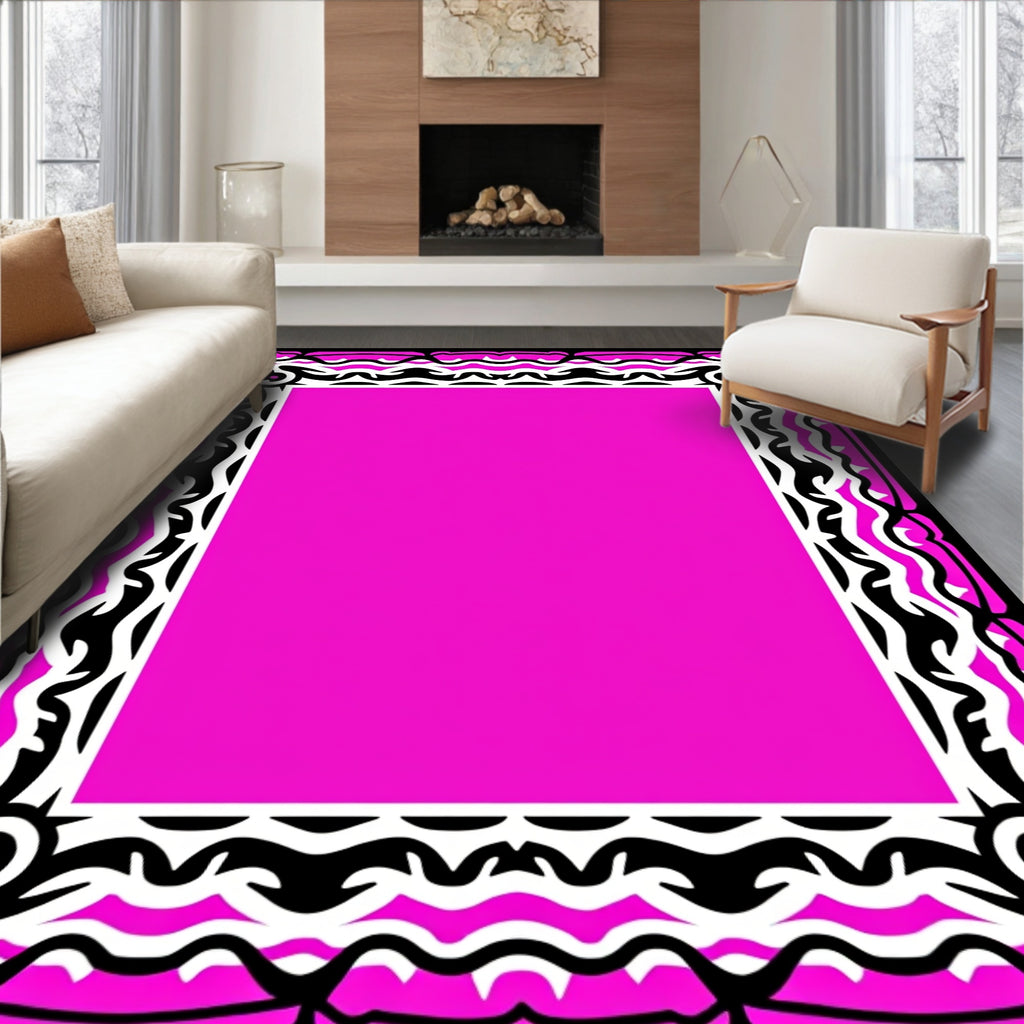Bold Black White Pink Frame Rug