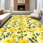 Yellow Floral Vines On Striped Background Rug