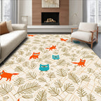 Whimsical Owls 2 Foxes Nature Pattern Rug