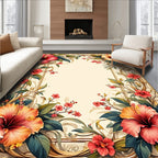 Tropical Floral Vines and Gold Trim Rug