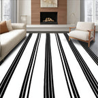 Bold Black White Pinstripe Design Rug