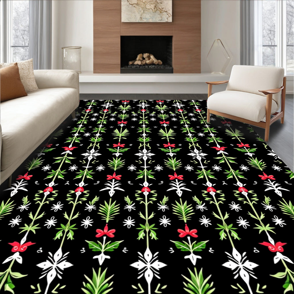 Whimsical Red Green Floral Tall Plants Rug