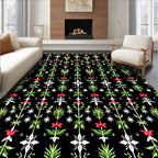 Whimsical Red Green Floral Tall Plants Rug