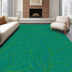 Teal Green Abstract Leaf Pattern Rug
