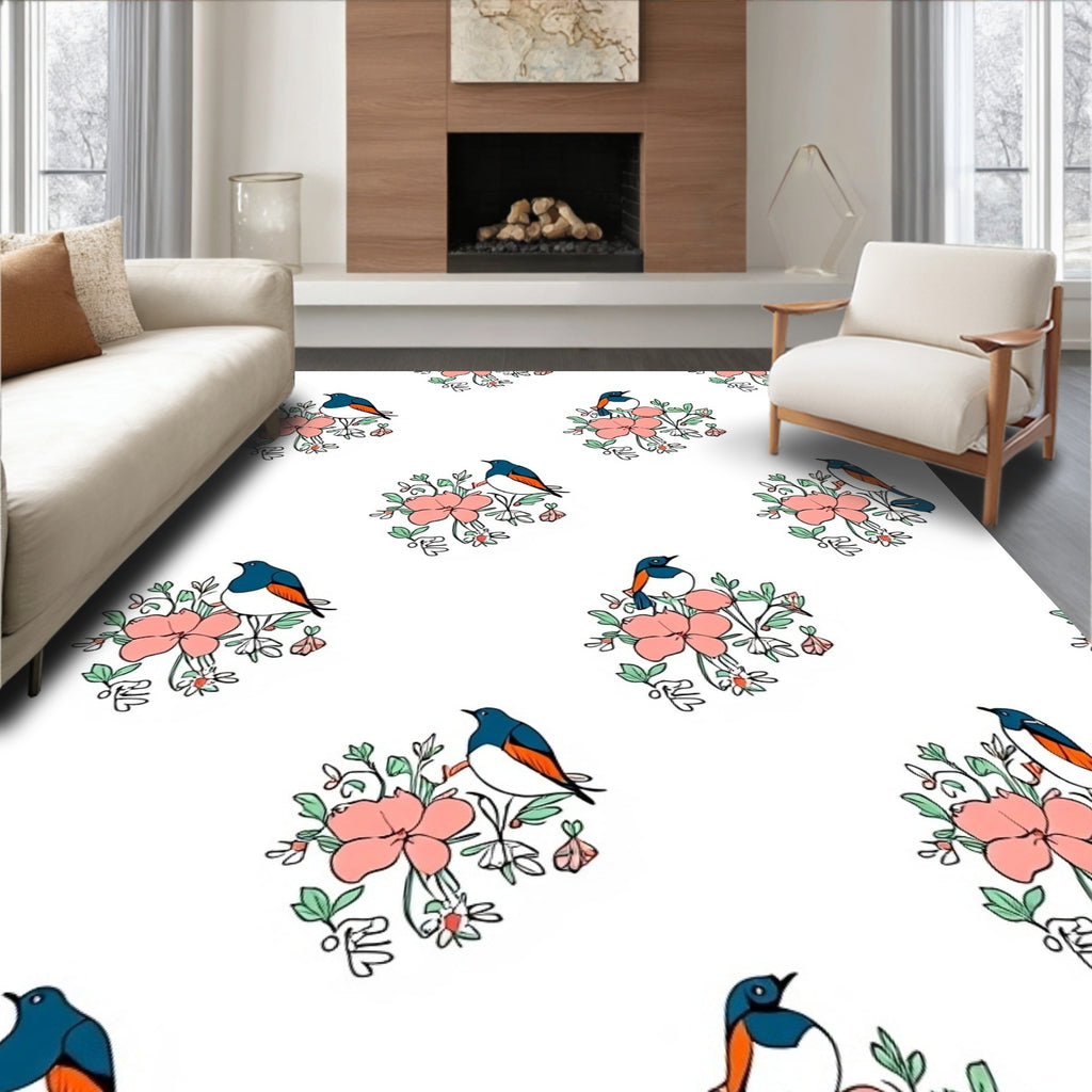 Whimsical Bird Floral Pattern Rug