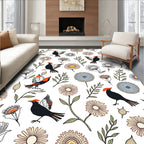 Whimsical Bird Floral Sketch Pattern Rug