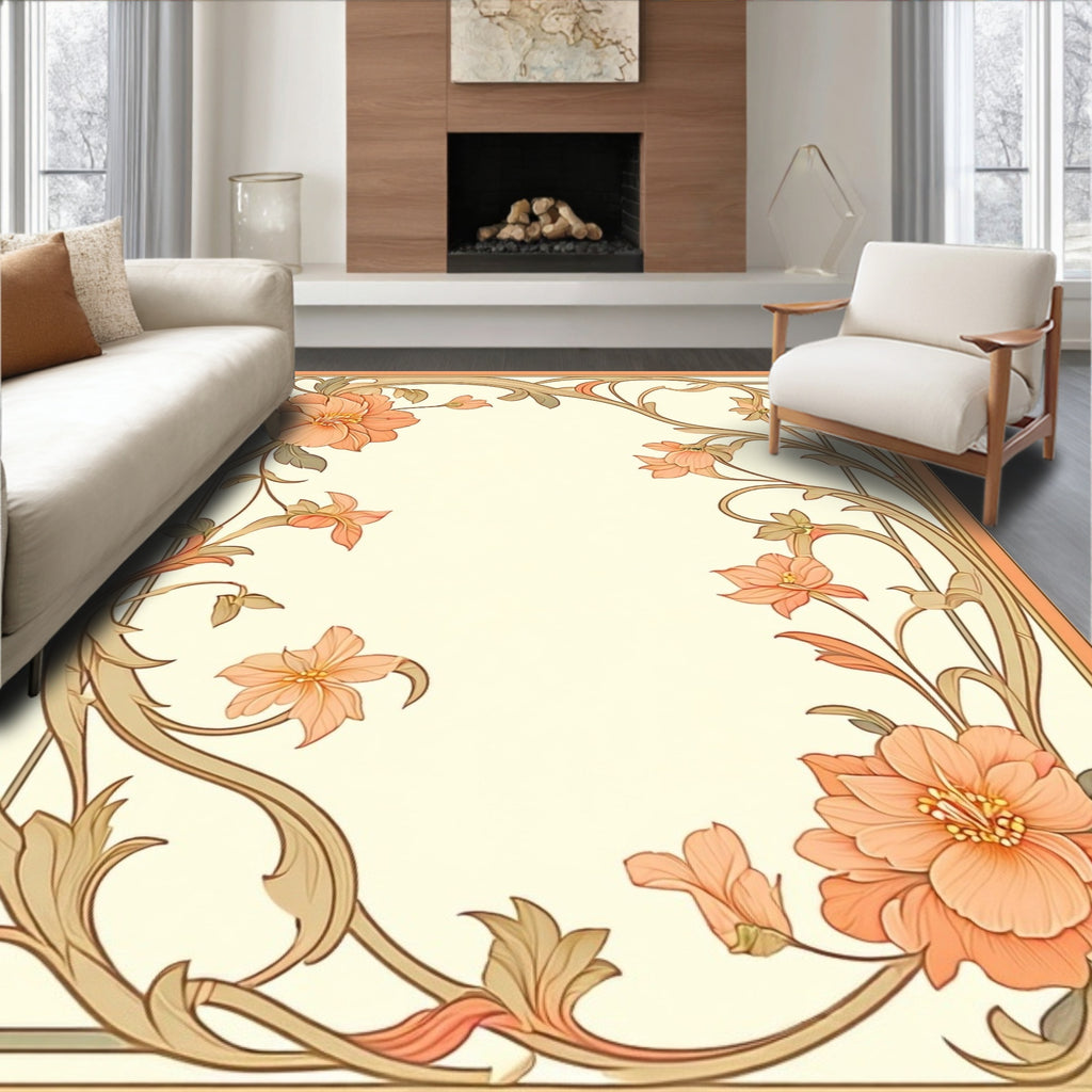 Art Nouveau Floral Swirls Peach Rug