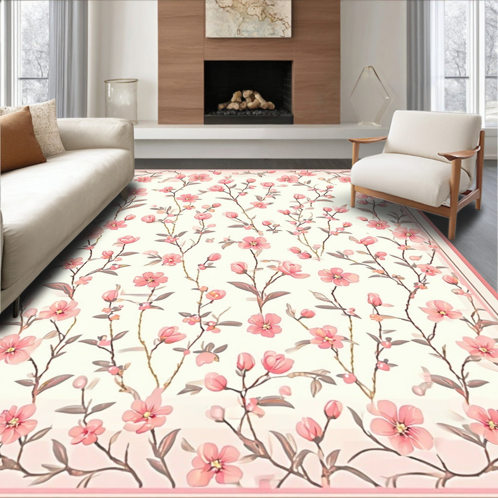 Charming Pink Floral Branches Design Rug