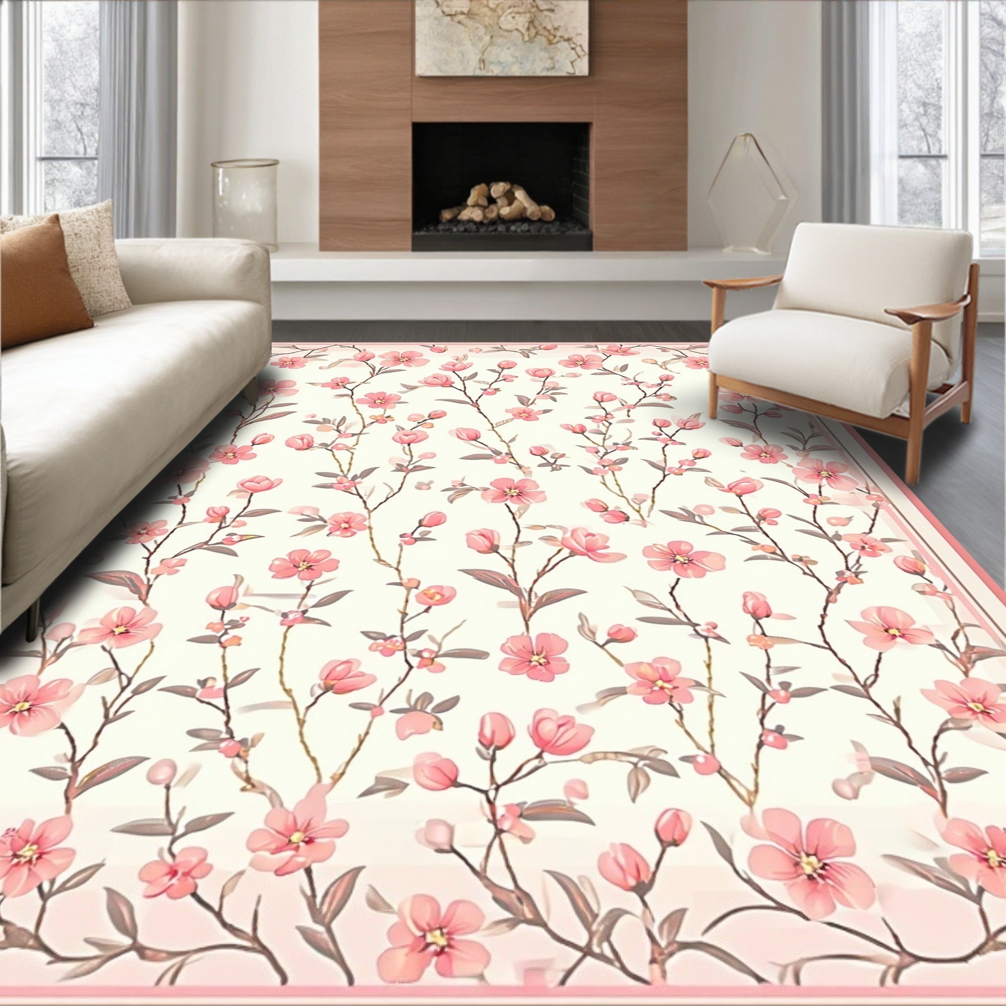 Charming Pink Floral Branches Design Rug