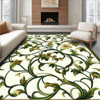 Elegant Green Floral Vine Scroll Design Rug