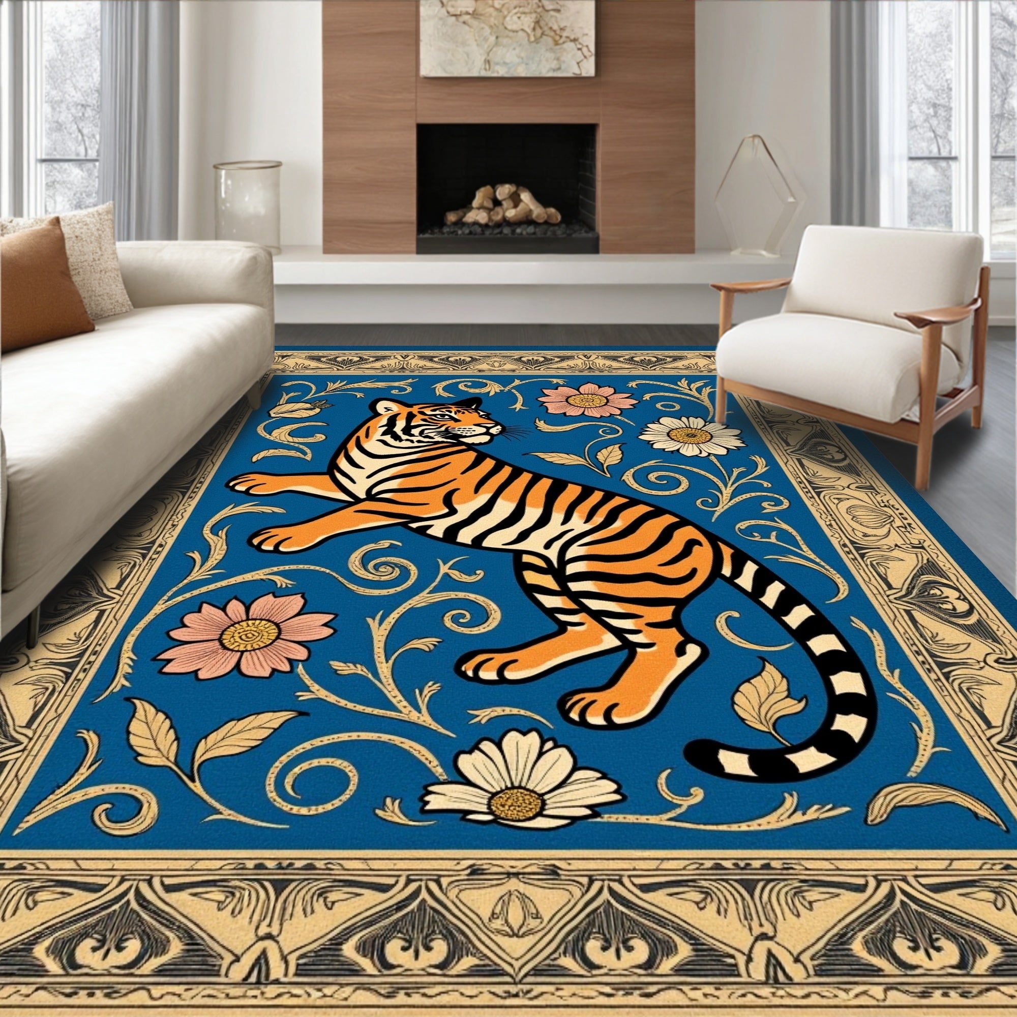 Radiant Tiger Floral Motif Rug