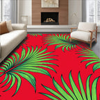 Vibrant Red Green Palm Leaf Pattern Rug