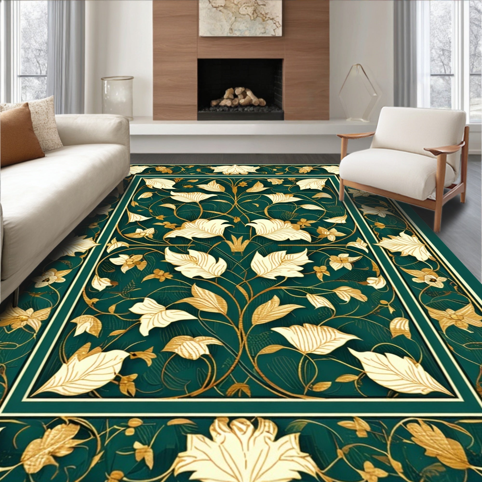 Ornate Floral Leaf Pattern Rug