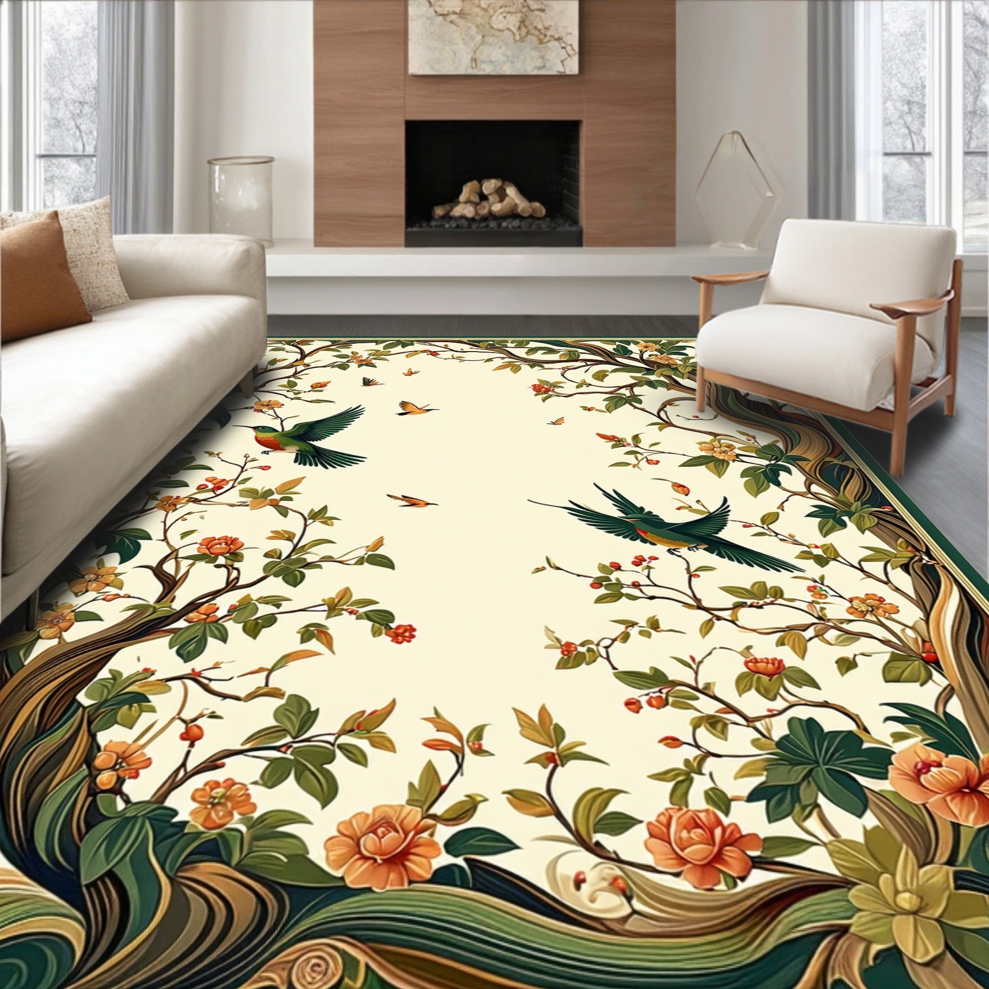 Art Nouveau Nature Birds Floral Design Rug