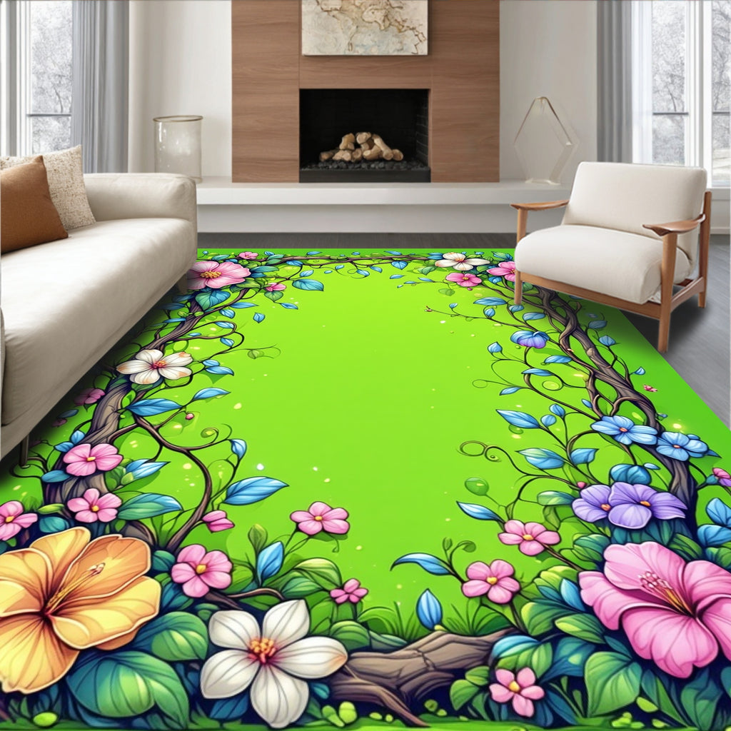 Vibrant Garden Floral Vine Pattern Rug
