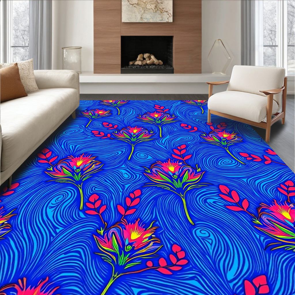 Vibrant Floral Swirl Pattern Rug