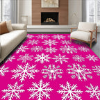 White Snowflakes on Magenta Background Rug
