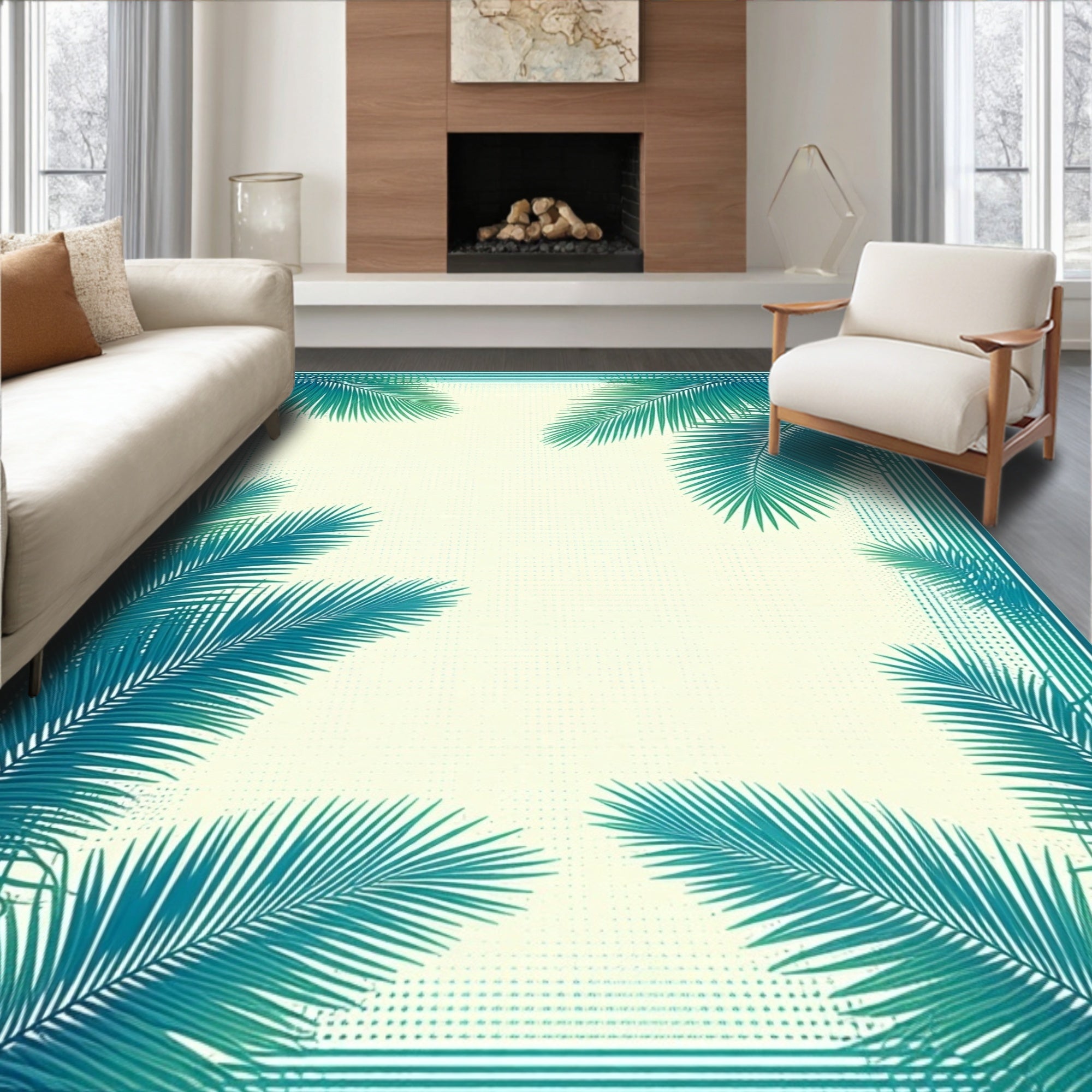Tropical Leaf Bordered Design Rug