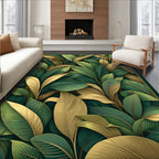 Lush Tropical Leaf Pattern Gold Rug