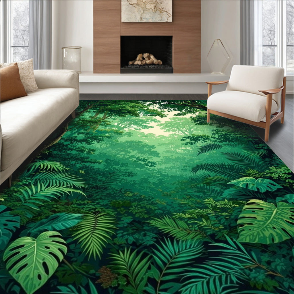 Lush Forest Canopy Tropical foliage Pattern Rug