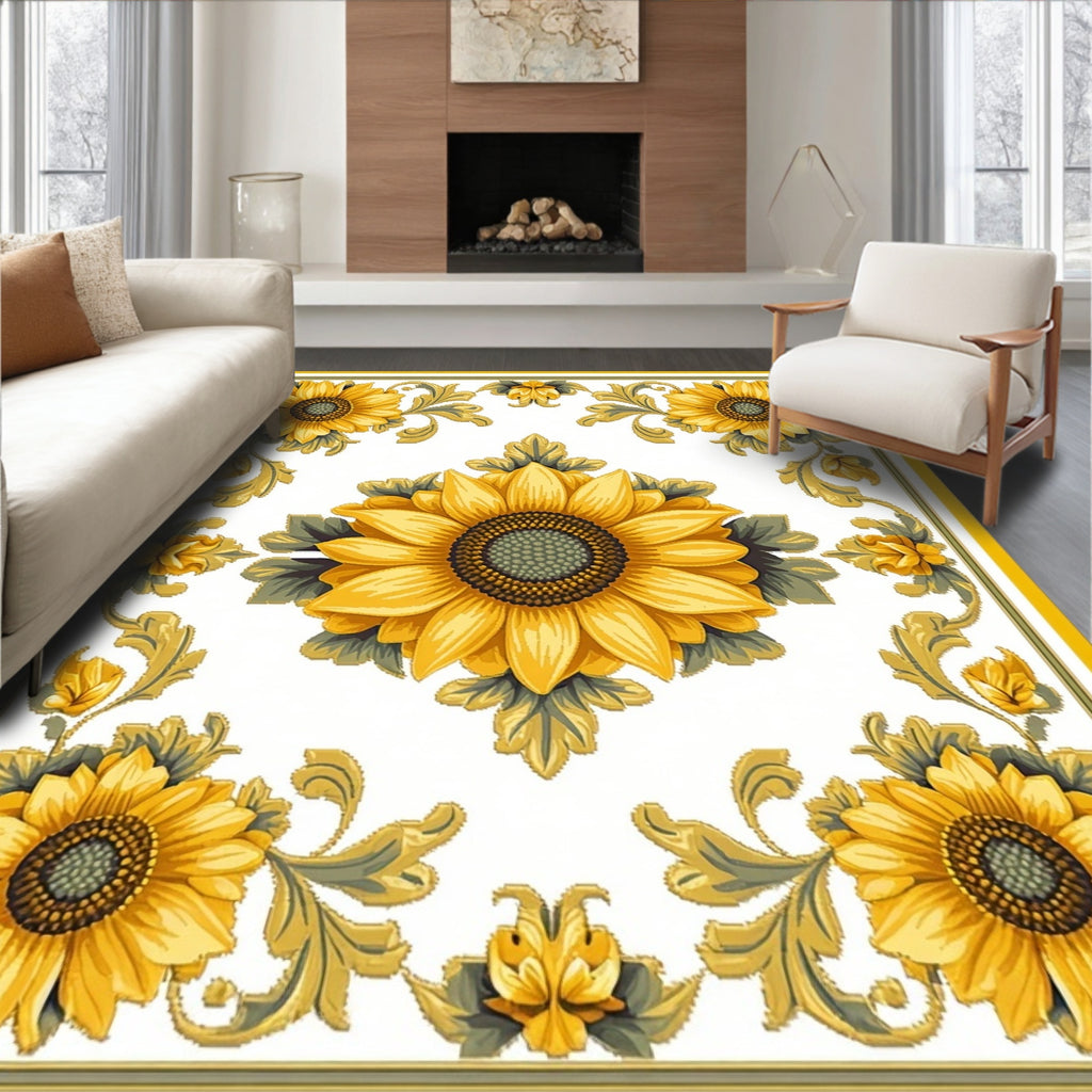 Golden Sunflower Scrollwork Pattern Rug