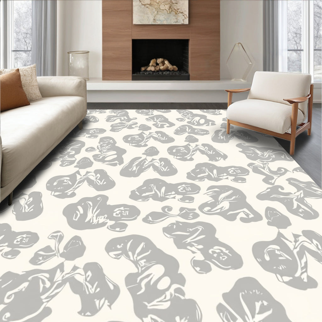 Abstract Swirl Patterned Neutral Rug