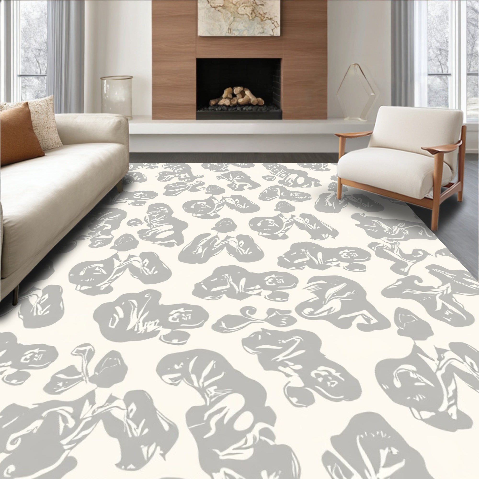 Abstract Swirl Patterned Neutral Rug