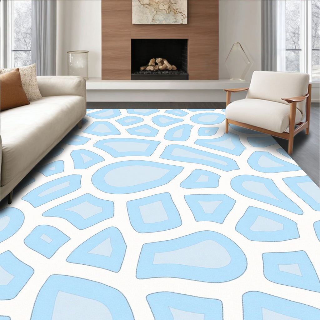 Soft Blue Abstract Organic Shapes Rug