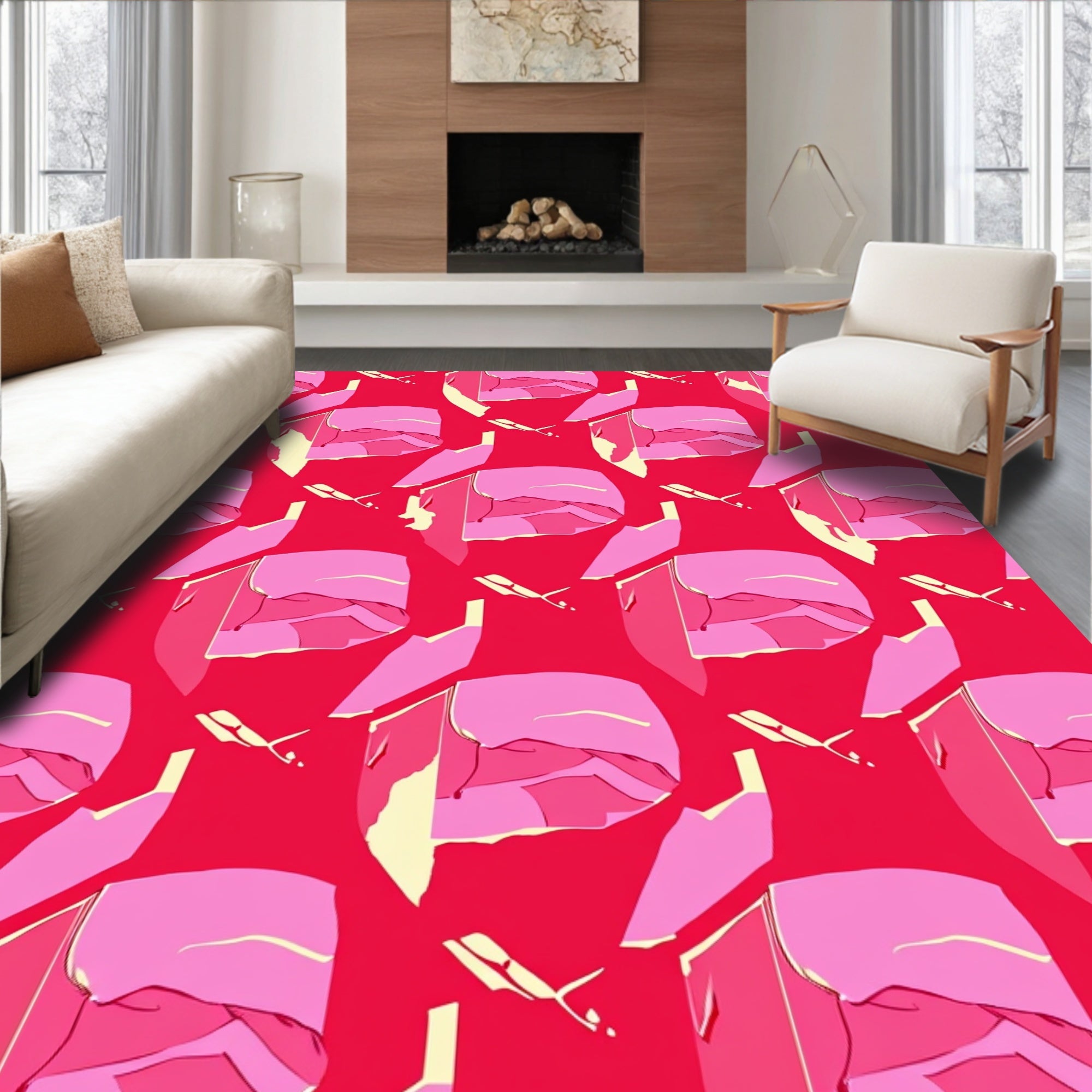Bold Pink Abstract Geometric Pattern Rug