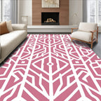 Pink White Stylized Geometric Pattern Rug