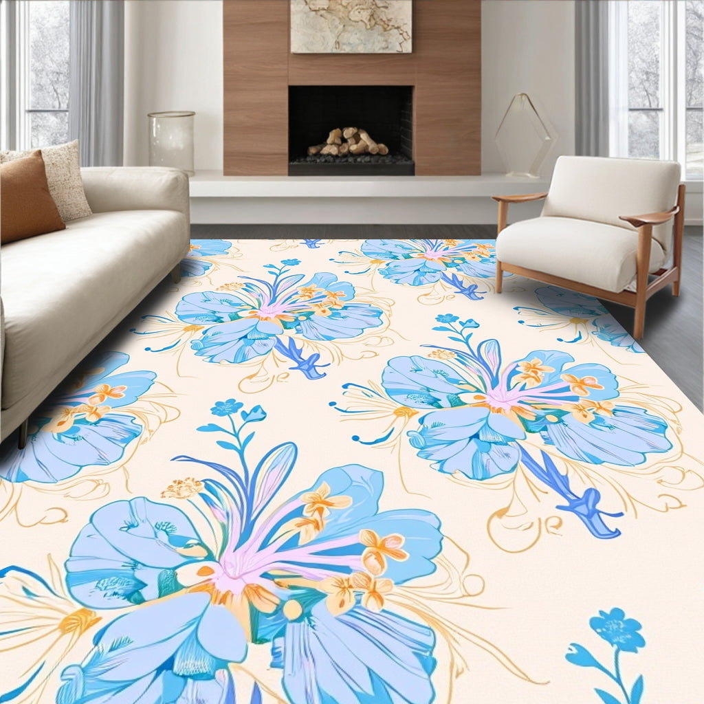 Light Blue Floral Pattern Design Rug