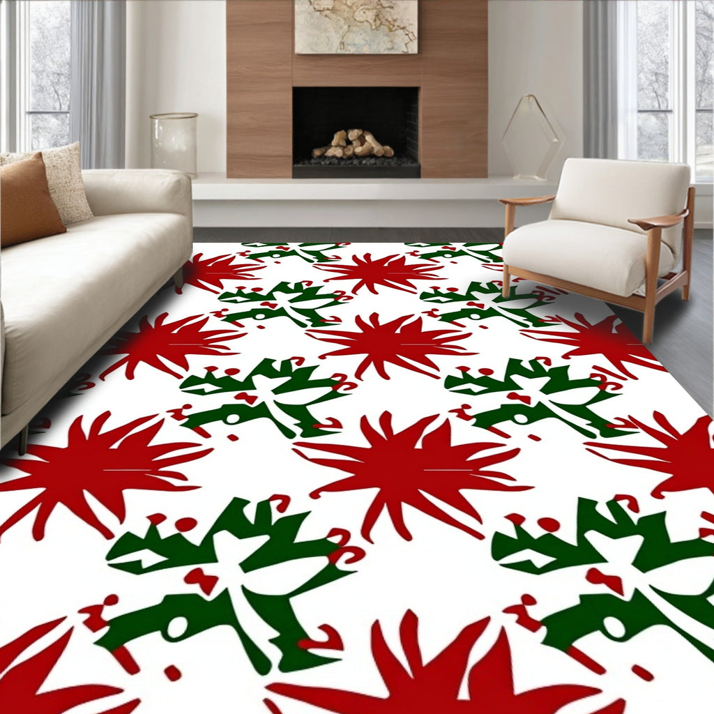 Red Starburst Green Abstract Repeat Rug