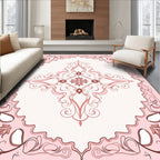 Pink Floral Scrollwork Symmetry Design Rug