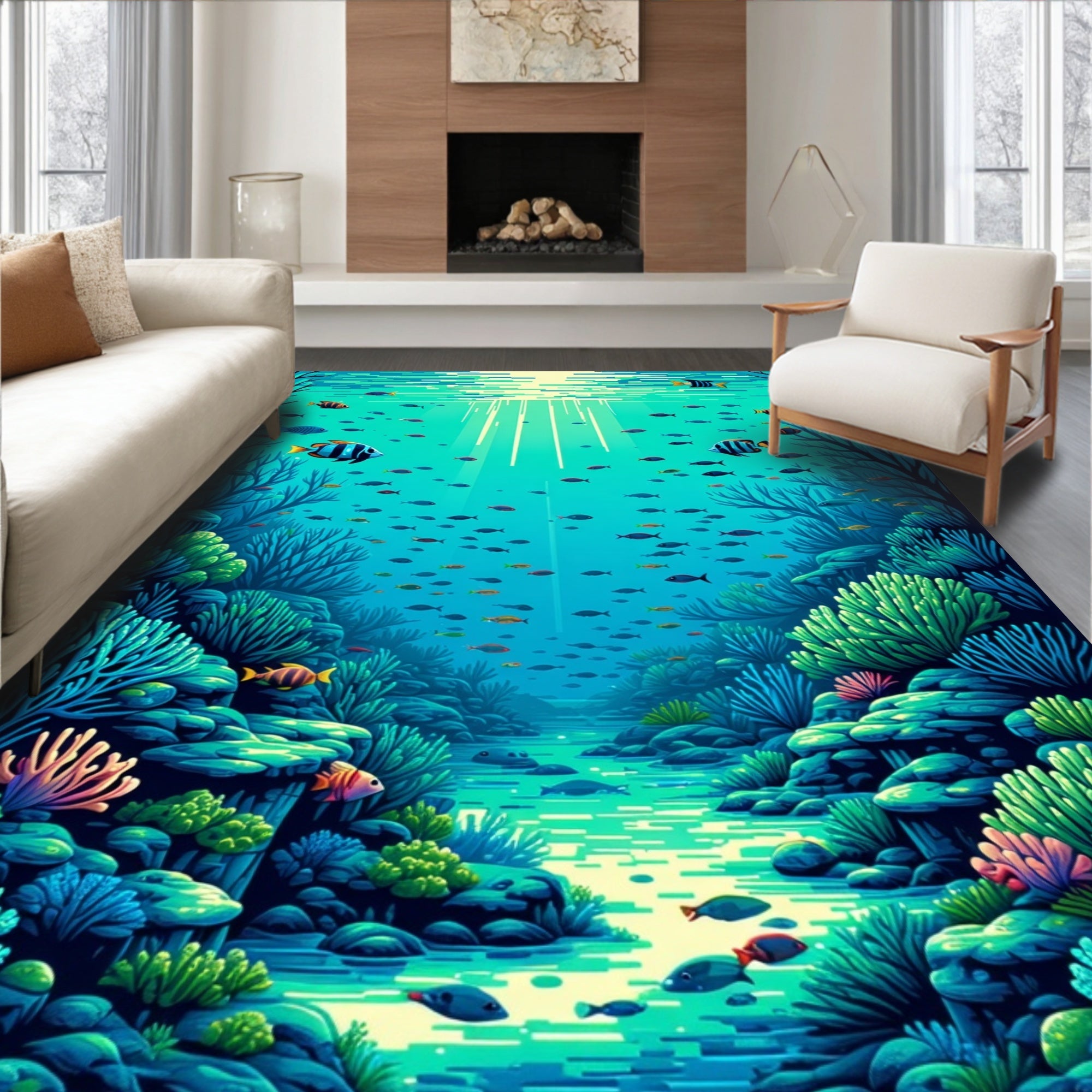 Vibrant Coral Reef Fish Design Rug