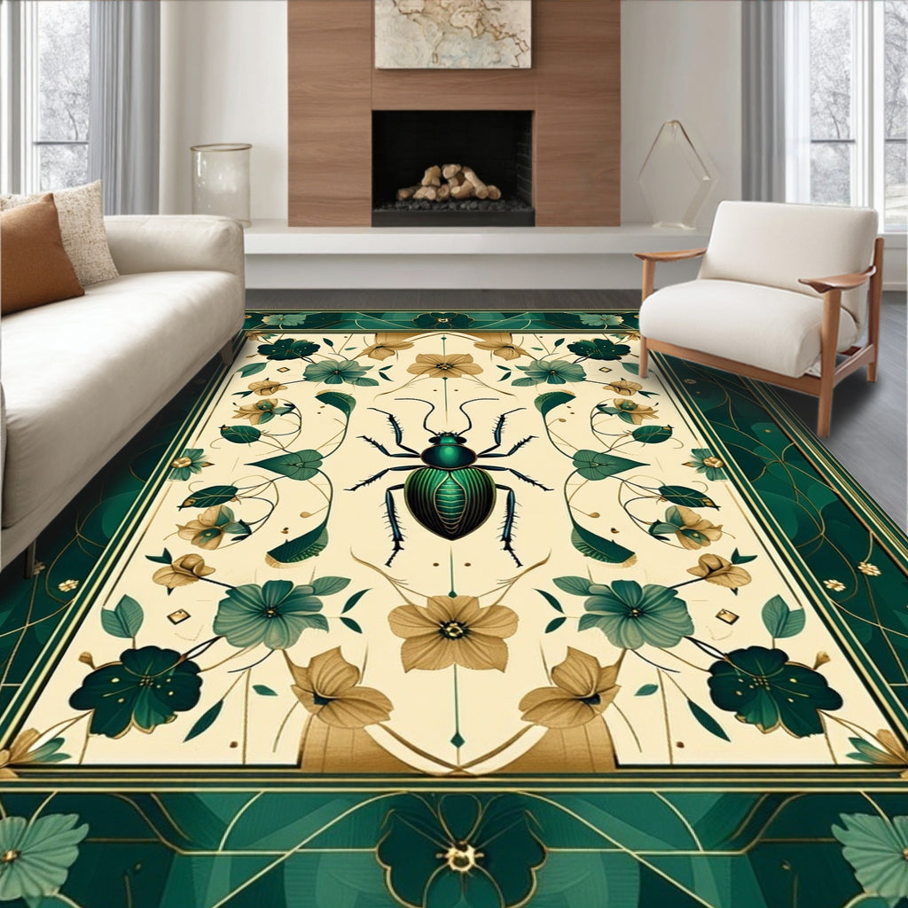 Emerald Insect Floral Art Nouveau Rug