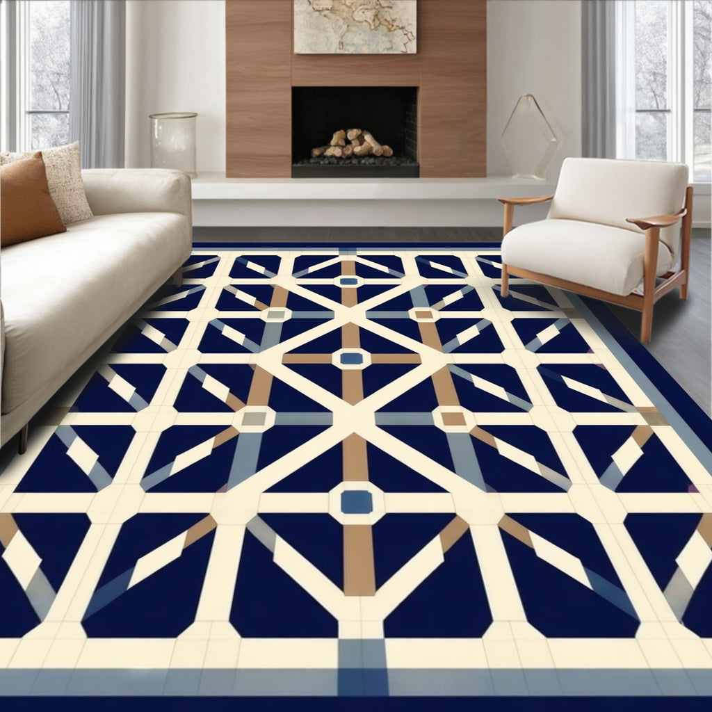 Classic Geometric Lattice Pattern Rug