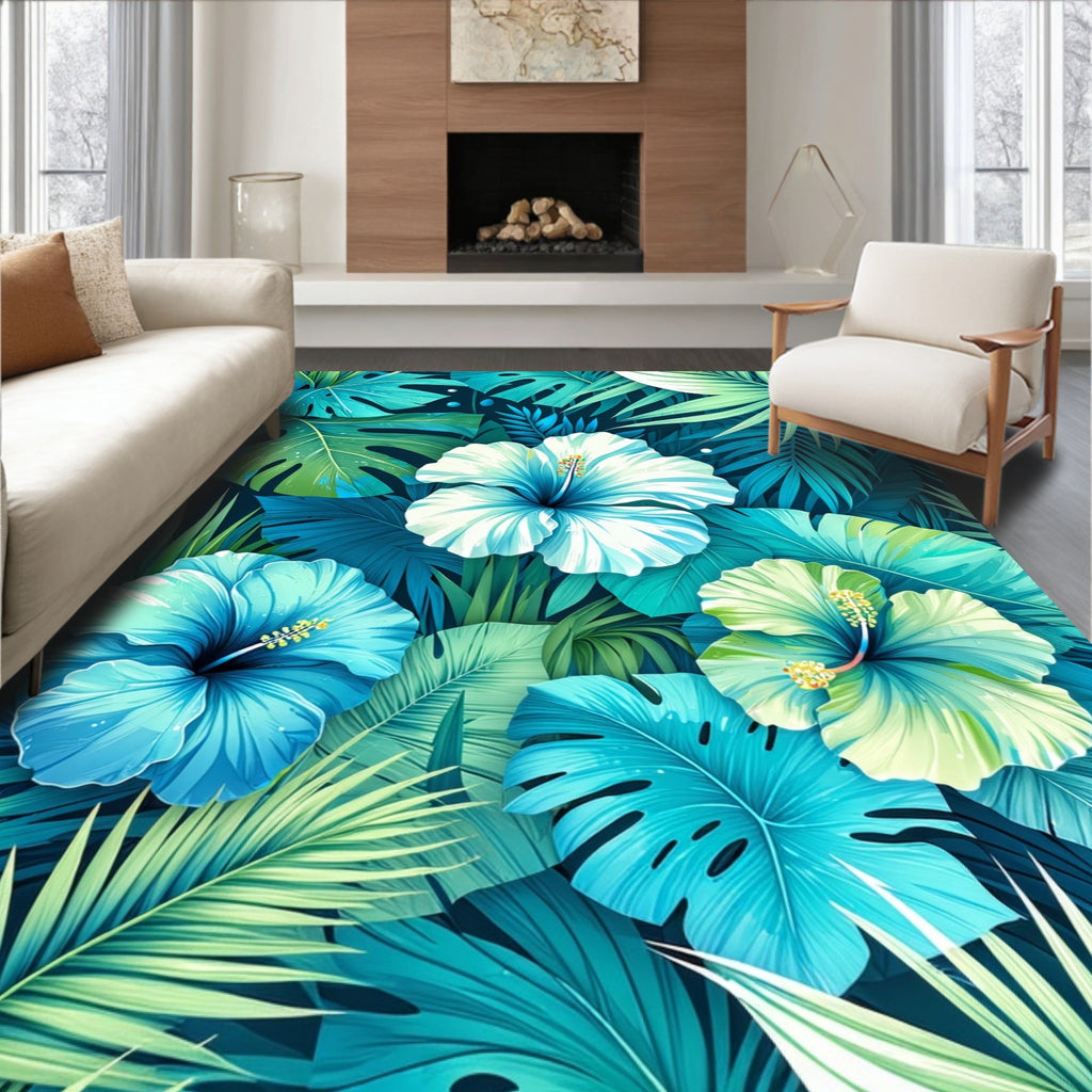 Tropical Hibiscus Leaf Pattern Rug