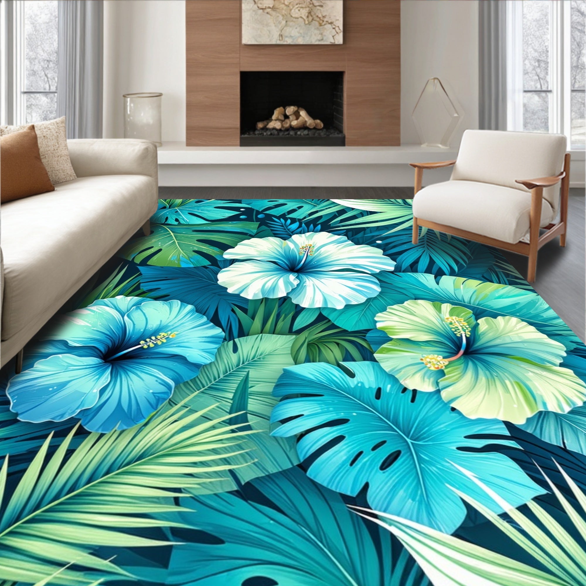 Tropical Hibiscus Leaf Pattern Rug