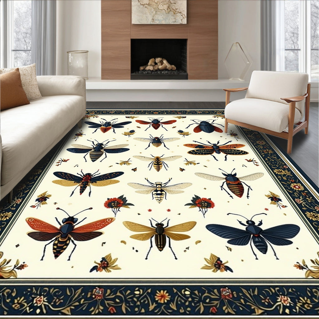 Elegant Insect And Floral Garden Design Rug