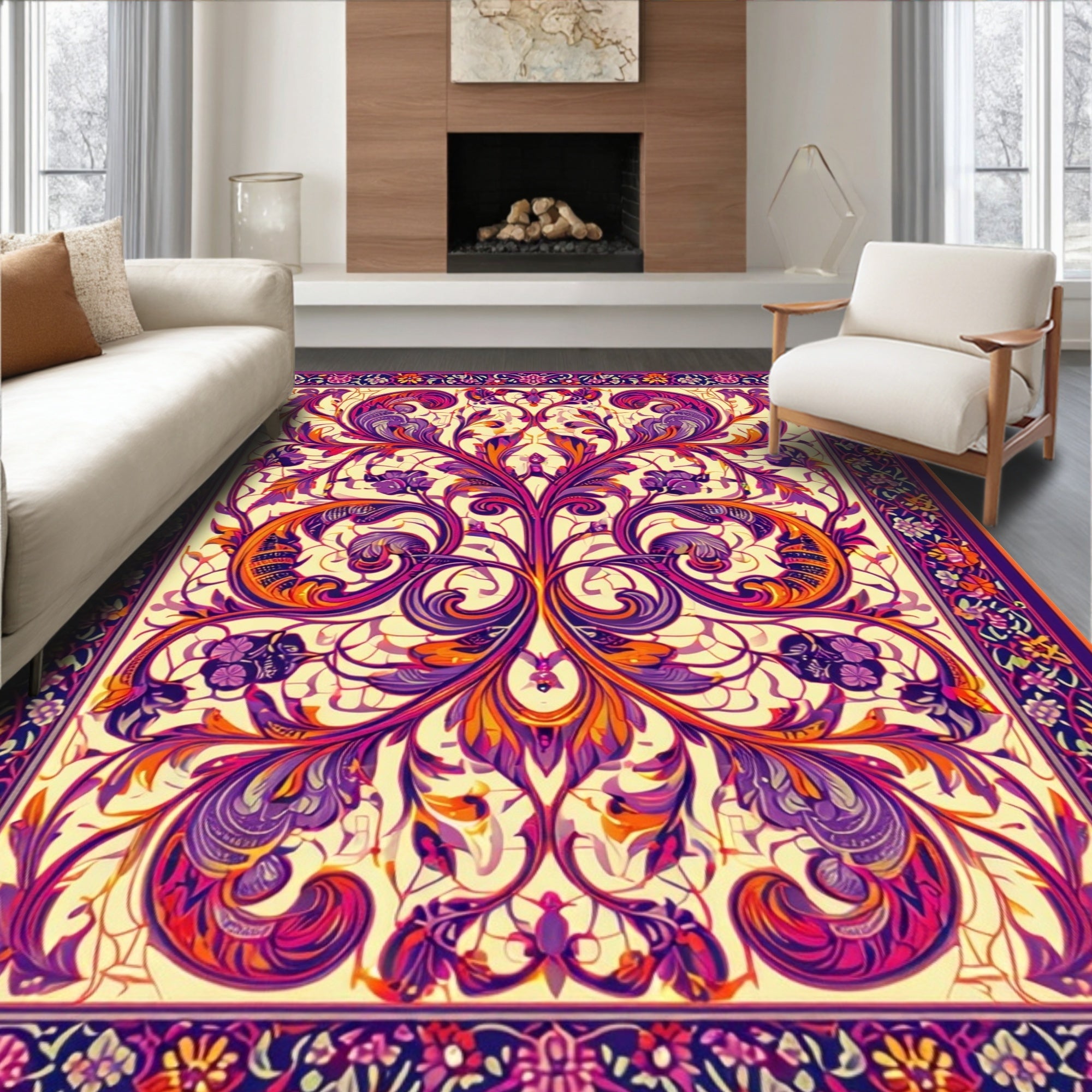 Vibrant Floral Patterned Persian Style Rug