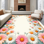 Pastel Daisy Floral Border Pattern Rug