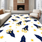 Dark Blue Rocket Ship Starscape Rug
