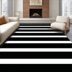 Bold Black White Stripe Design Rug