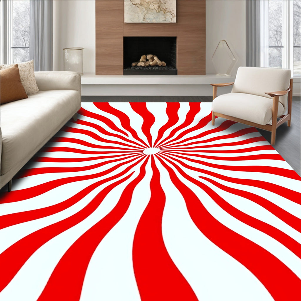Radiant Red Sunburst Stripes Rug