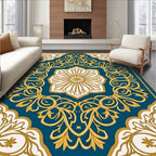 Ornate Floral Teal Gold Pattern Rug