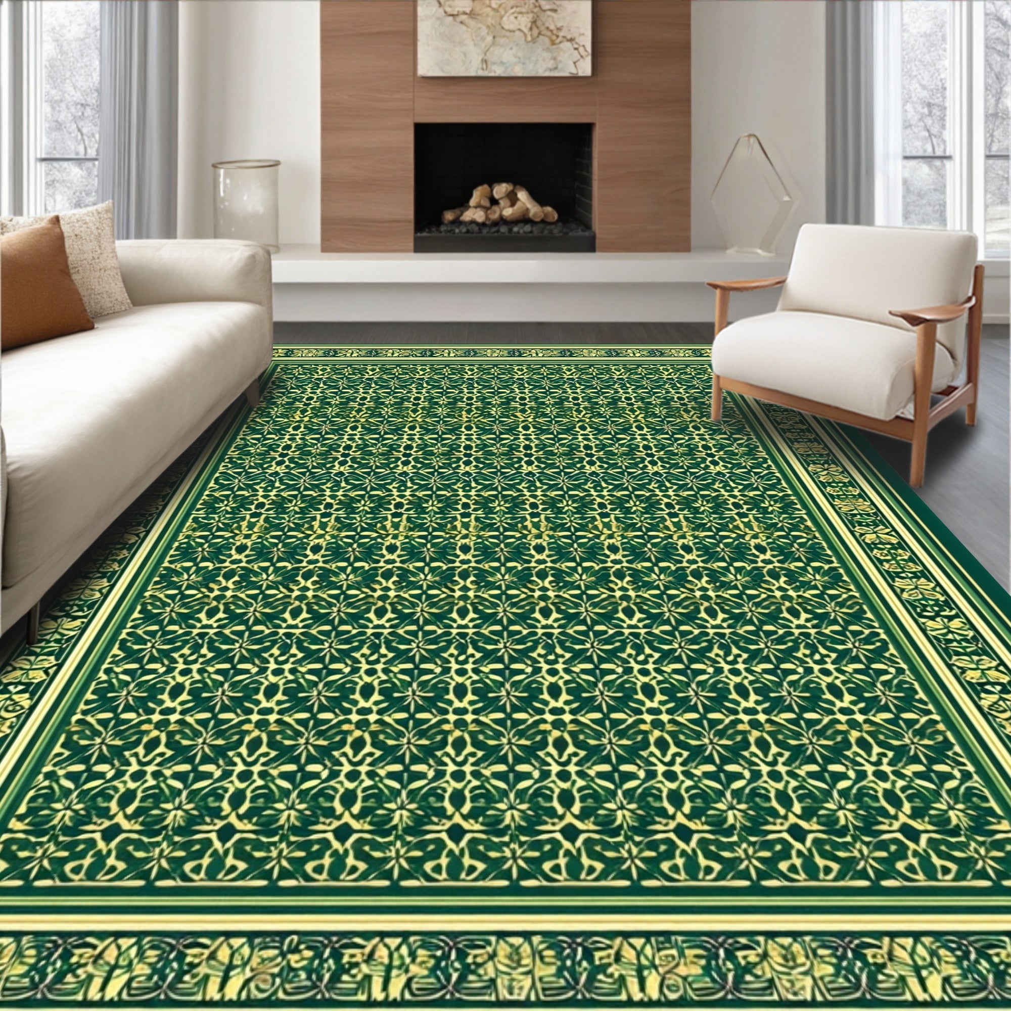 Intricate Medieval Floral Border Rug